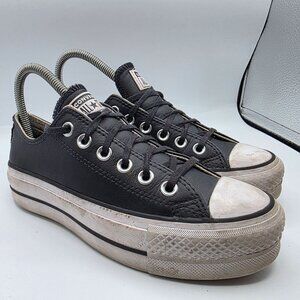 Converse All Star Women’s Size 5.5 Black Leather Low Top Sneakers Casual Shoes